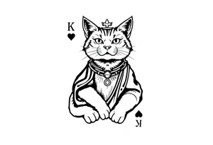 Put a cat on a playing card, king of hearts. Make the cat the king of hearts tattoo idea