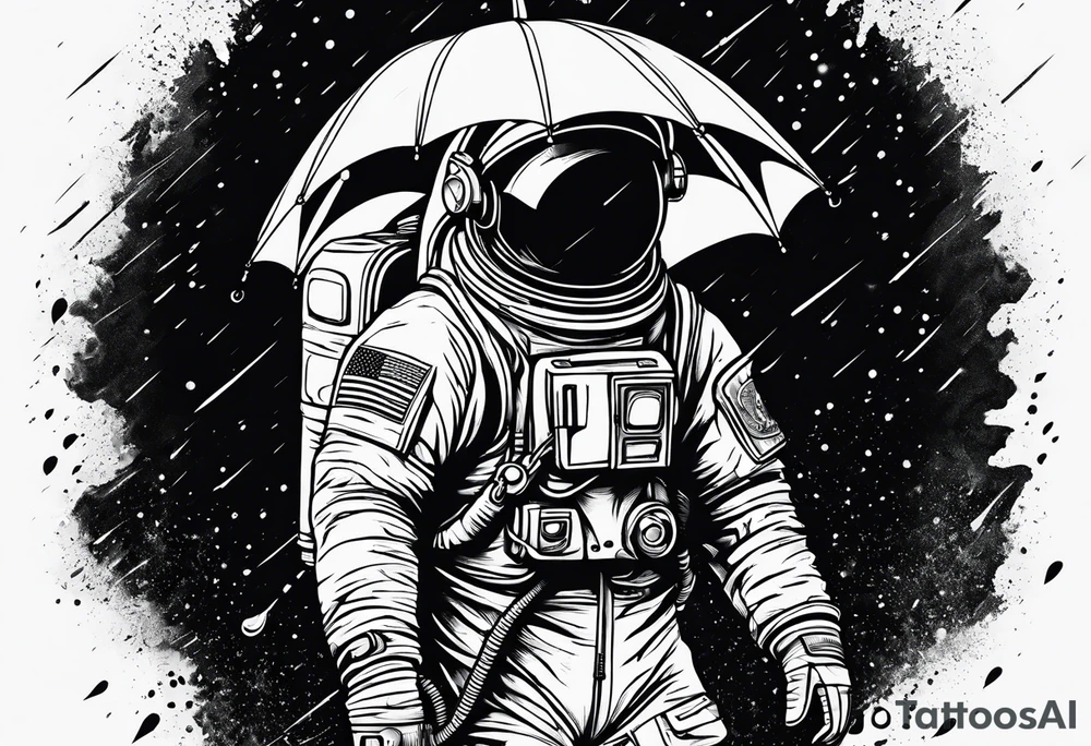 An astronaut holding an umbrella while it's raining tattoo idea