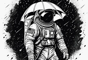 An astronaut holding an umbrella while it's raining tattoo idea