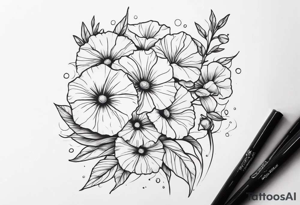 morning glory, and aster bouquet tattoo idea