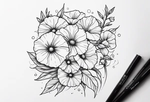 morning glory, and aster bouquet tattoo idea
