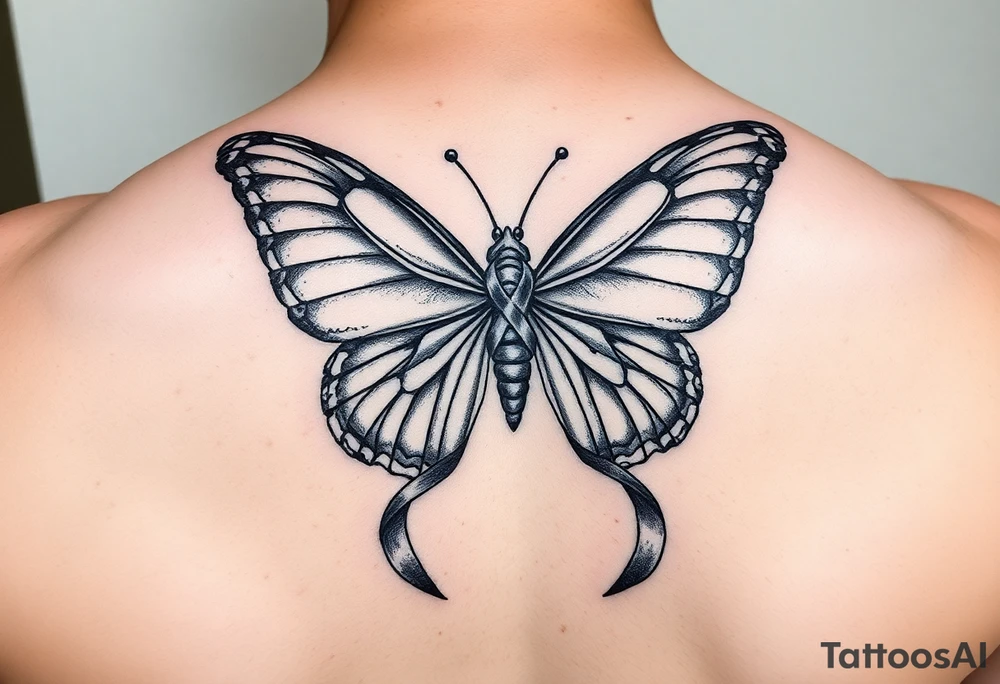 ethereal butterfly with flowing silk HIV-positive symbol ribbons in moonlight tattoo idea