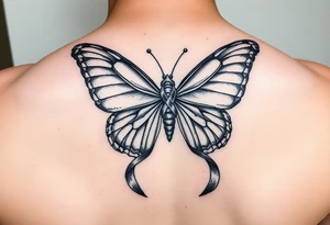 ethereal butterfly with flowing silk HIV-positive symbol ribbons in moonlight tattoo idea