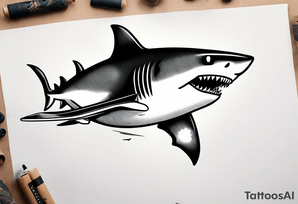 shark flying on a skateboard tattoo idea