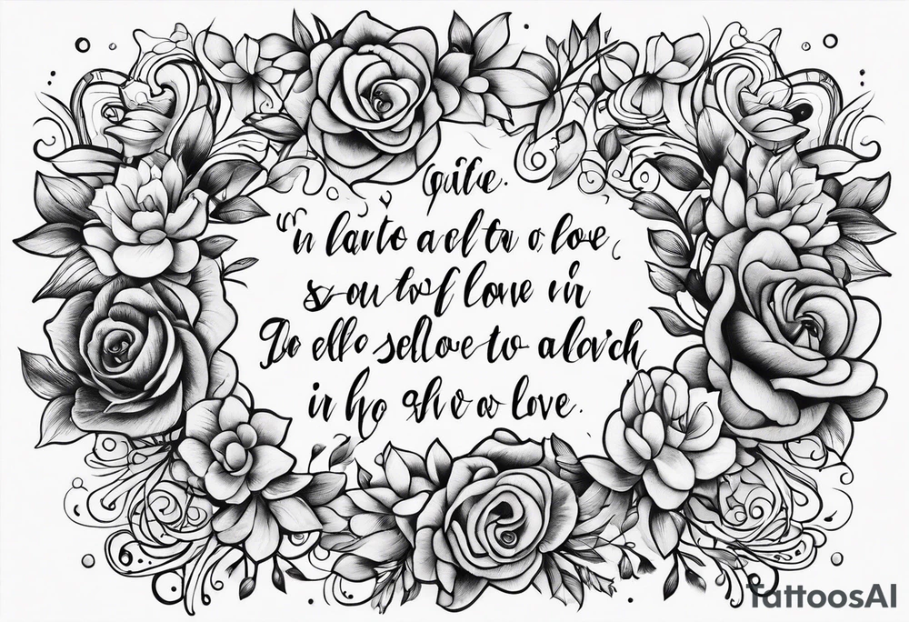 Small tattoo of a quote about self love in cursive tattoo idea