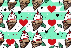 simple mint chocolate chip ice cream cone with small red heart on it somewhere. tattoo idea