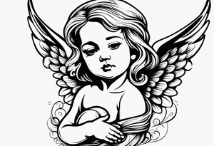 a baby angel with "my sweet angel" written underneath it tattoo idea