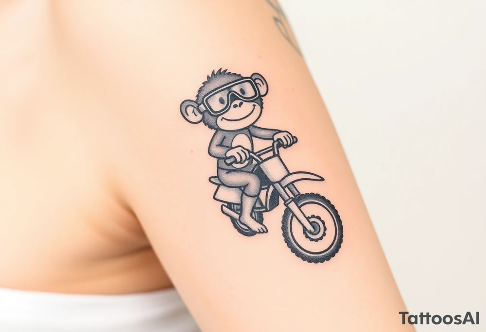 cheeky monkey on a dirt bike wearing goggles tattoo idea