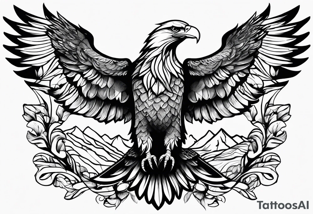 Leafy vines with eagle tattoo idea