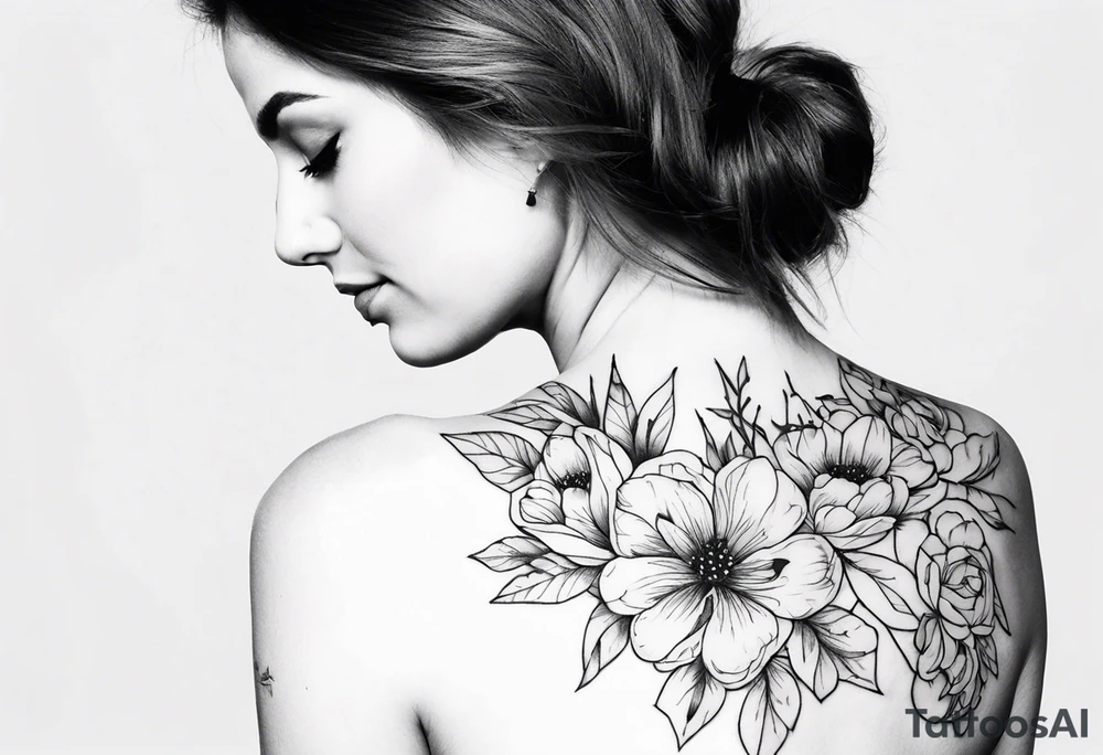 Tiny florals on shoulders tattoo idea