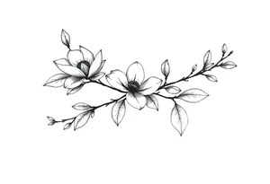 Graceful long magnolia branch with closed flowers tattoo idea