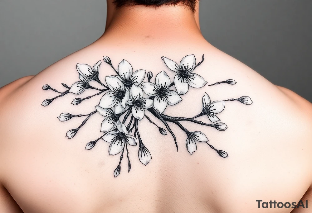 delicate cherry blossoms swirling in spring breeze with petals tattoo idea