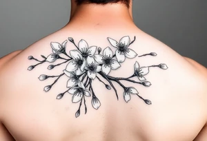 delicate cherry blossoms swirling in spring breeze with petals tattoo idea