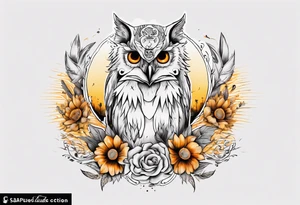halb 
Fuchs halb Eule unter der Sonne mit dem Schriftzug Sapere Aude tattoo idea