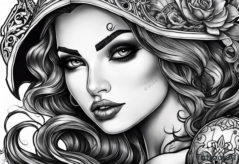 evil mermaid with skull tattoo idea