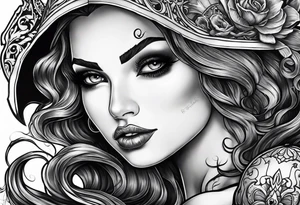 evil mermaid with skull tattoo idea