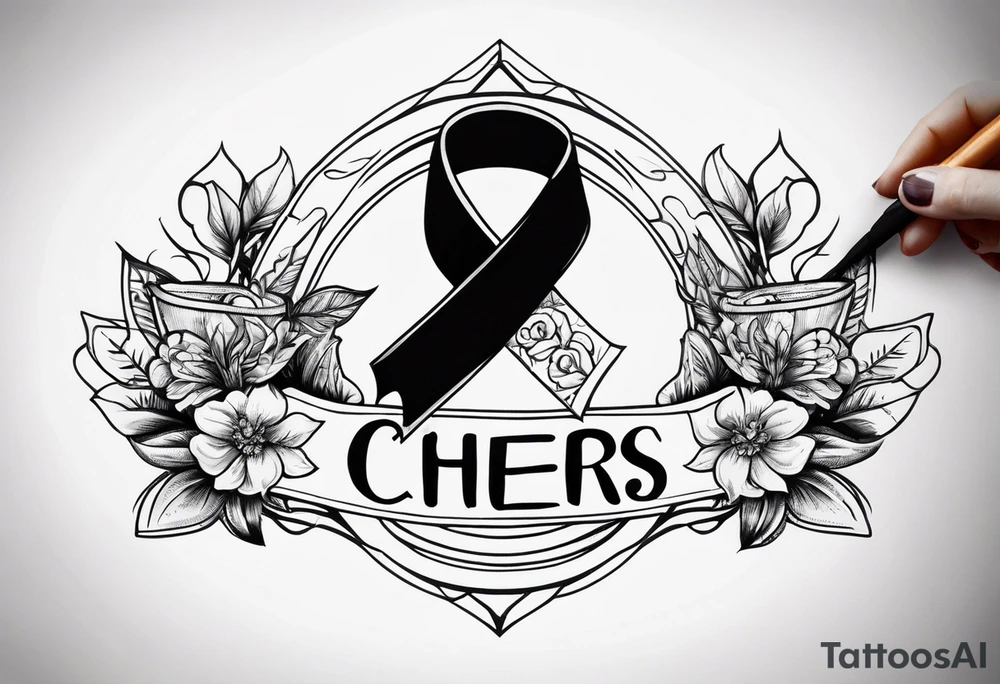 Cheers Mate text, armband +Cancer Ribbon tattoo idea