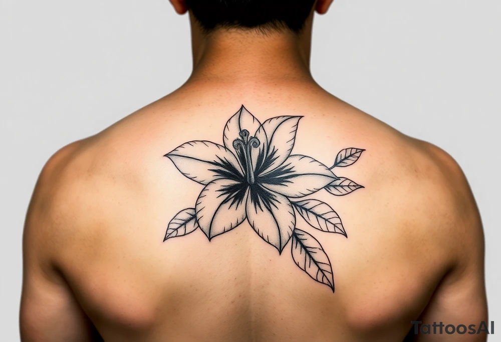 Beautiful, feminine, complex, detailed shading and cohesive mixture of the following: sampugita flower, anahaw (Livistona rotundifolia), ylang ylang tattoo idea