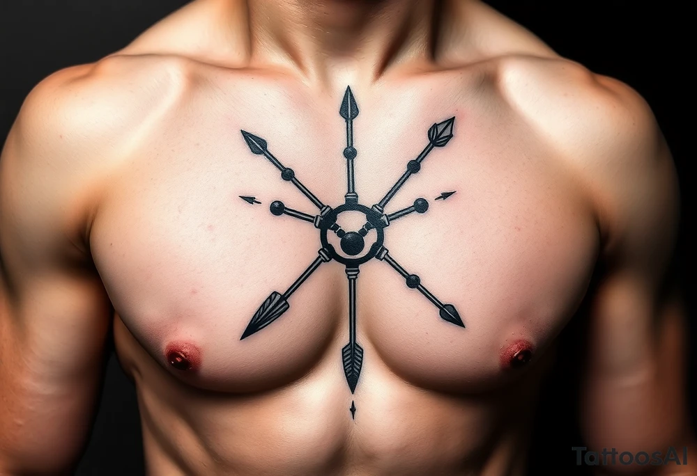 molecular structure with bow and arrow tattoo idea