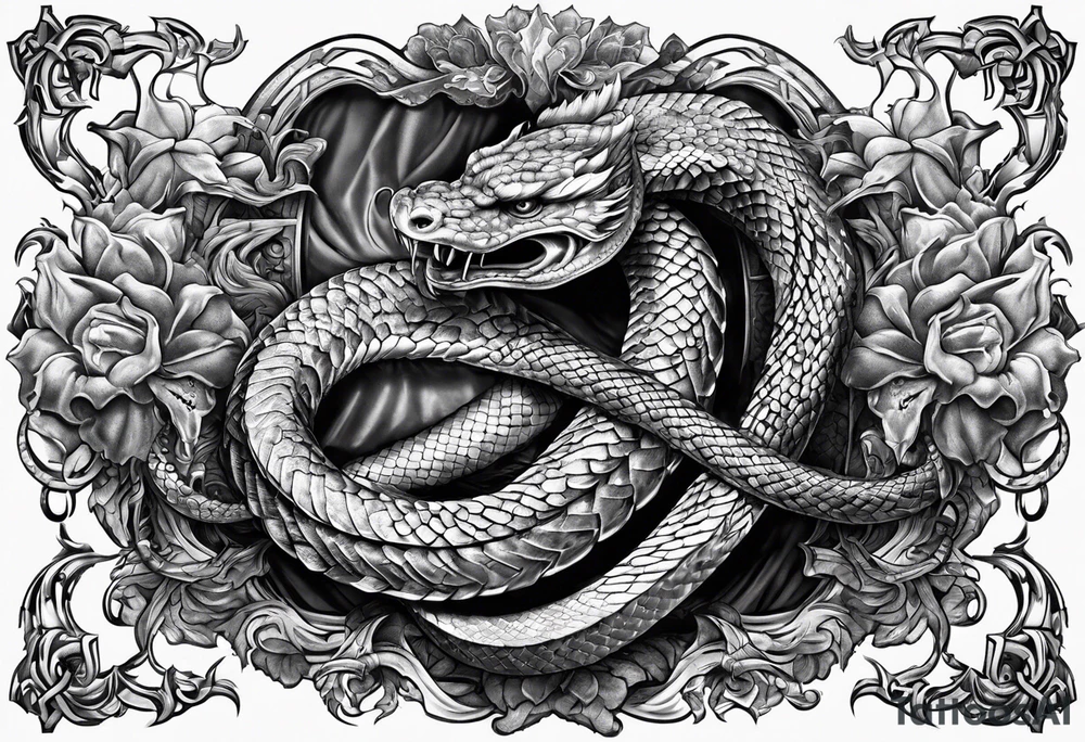 2 giant serpents wrapped around a broadsword tattoo idea