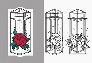 Tall soft Tesseract with roses and stars on the top and bottom tattoo idea