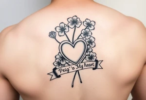 Bunch of Shamrock with a heart and a banner that says " Peg 'o My Heart " tattoo idea