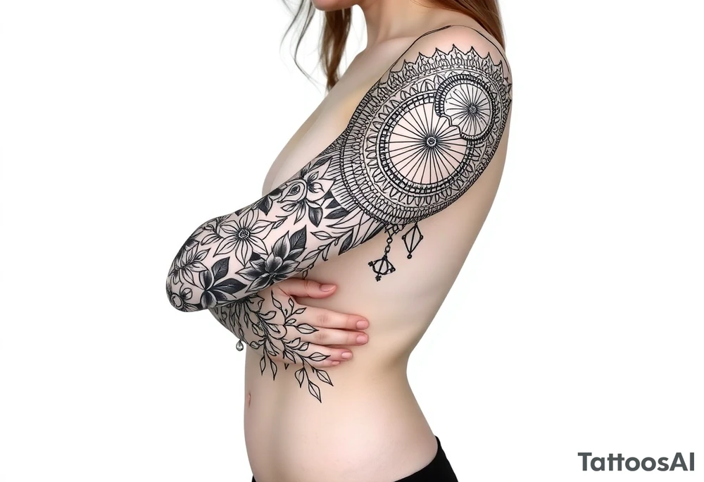 shaman style mytical bold line with rhyme tattoo idea
