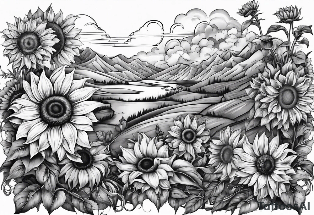 Psalm 23 with sunflowers full leg sleeve tattoo idea