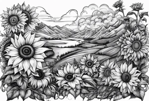 Psalm 23 with sunflowers full leg sleeve tattoo idea