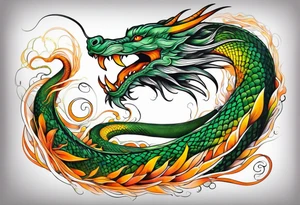 Long Snake dragon green orange tattoo idea