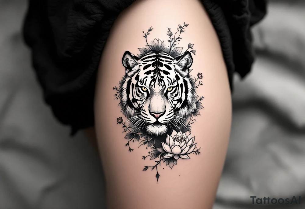 fierce tiger emerging through blooming lotus flowers in mist tattoo idea fierce tiger emerging through blooming lotus flowers in mist tattoo idea