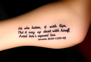 proverbs 26:25-26
He who hates, disguises it with his lips, And lays up deceit within himself,Their hatred may be concealed by deception, but their wickedness will be exposed in the assembly tattoo idea