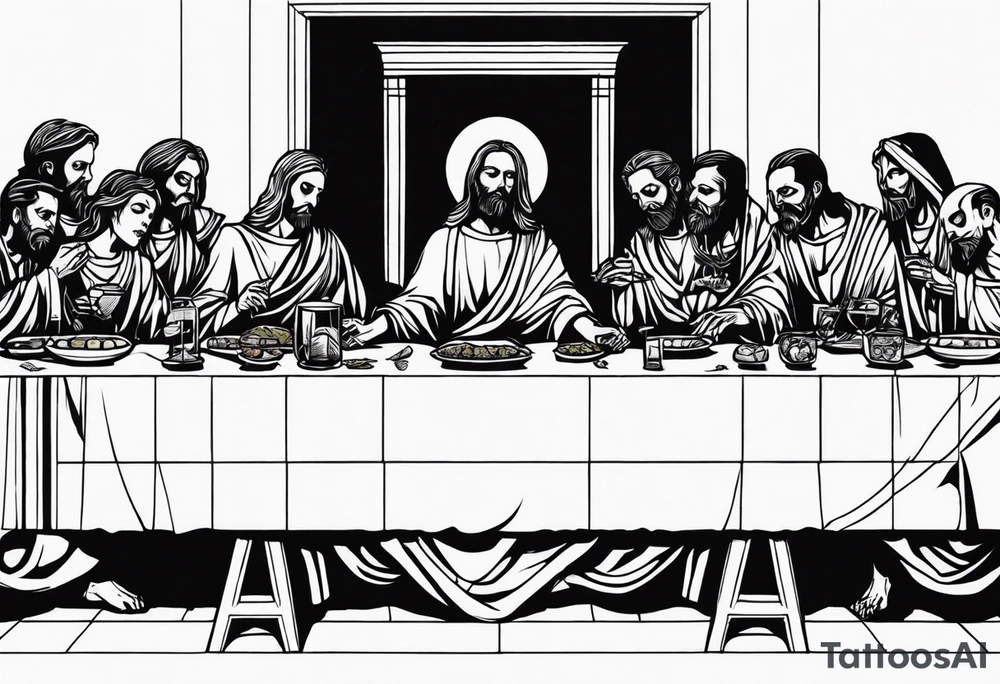 Last supper but everyone is undead, a demon or a skeleton tattoo idea