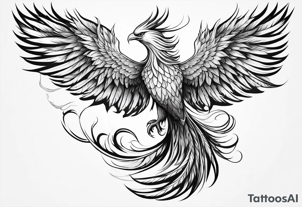 lite flowing phoenix with gold and white on tail For male tattoo idea