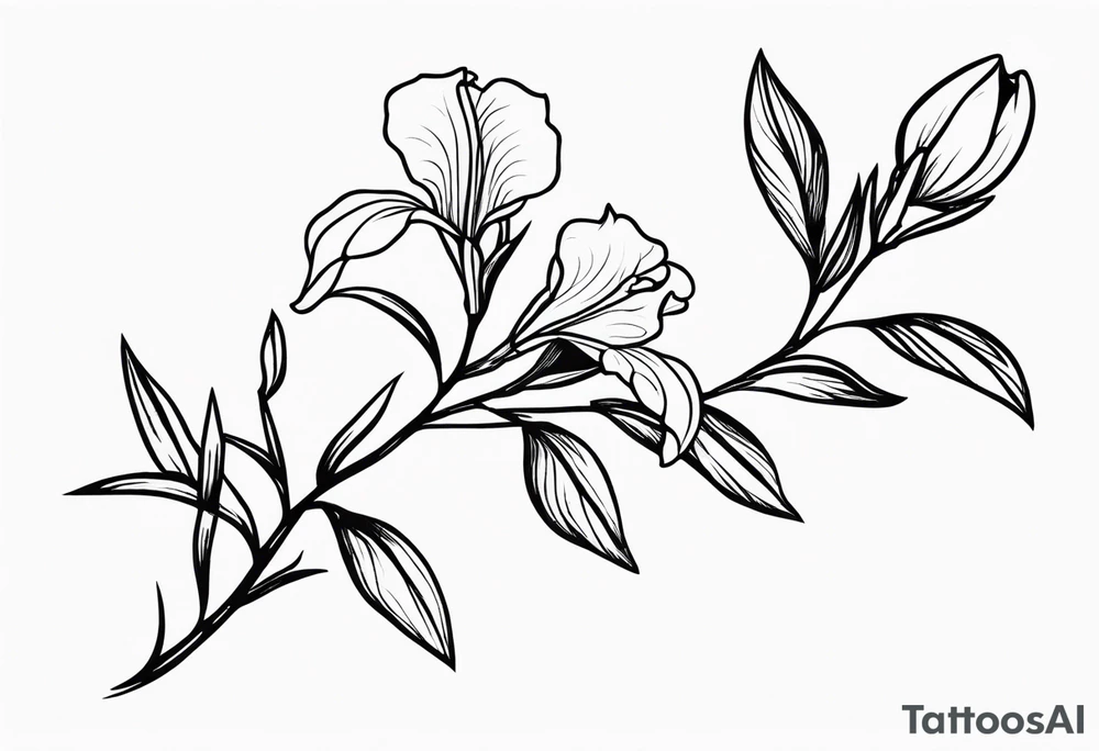 Laurel branch with iris flowers tattoo idea