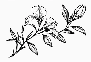 Laurel branch with iris flowers tattoo idea