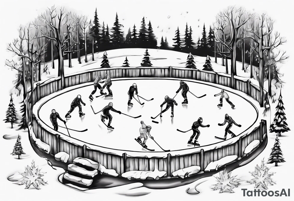 Outdoor ice rink in the woods tattoo idea
