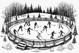 Outdoor ice rink in the woods tattoo idea