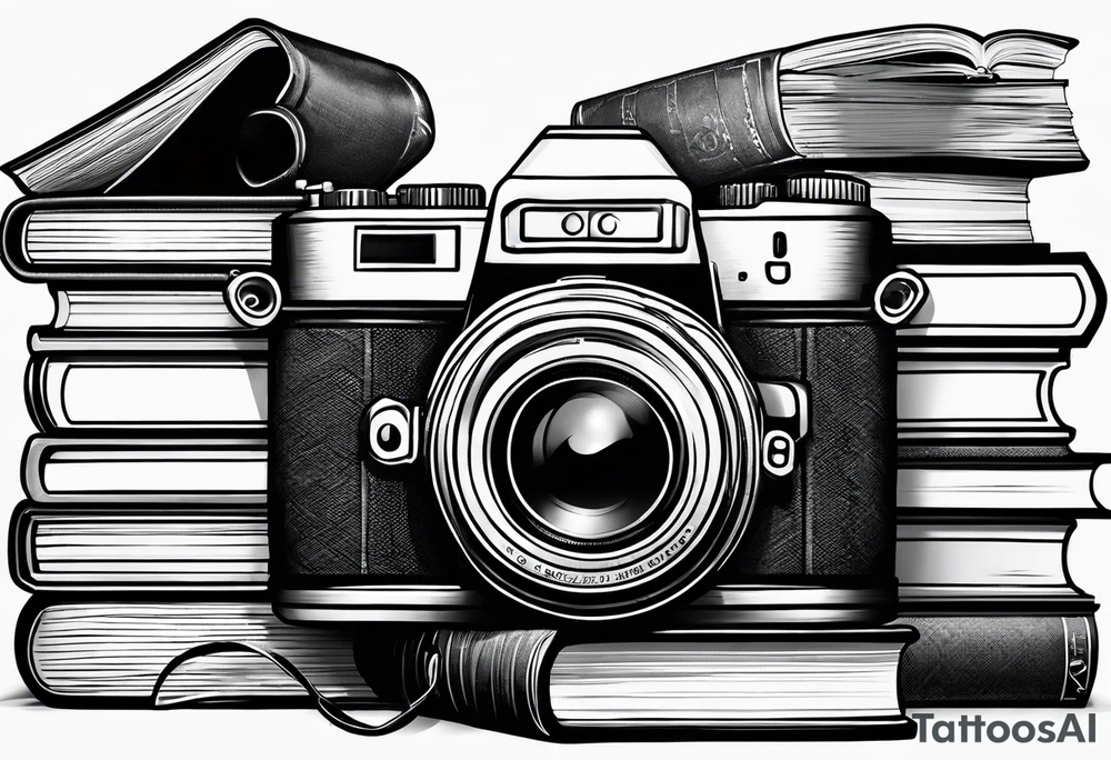 Camera on a stack of books tattoo idea
