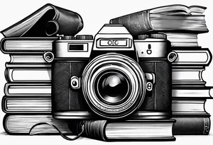 Camera on a stack of books tattoo idea