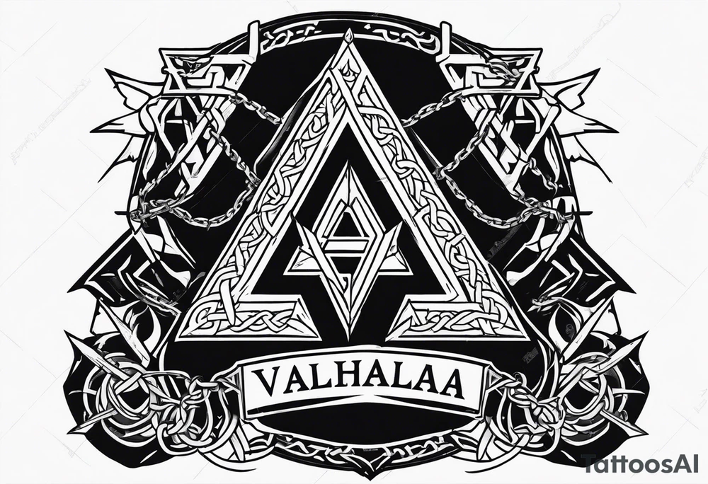 Valhalla sword shield axe barbed wire chains valknut fire tattoo idea Valhalla sword shield axe barbed wire chains valknut fire tattoo idea