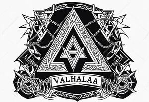 Valhalla sword shield axe barbed wire chains valknut fire tattoo idea