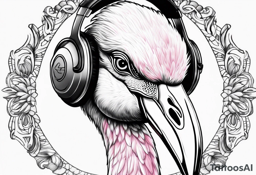 flamingo with a headphone tattoo idea