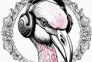 flamingo with a headphone tattoo idea