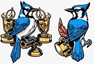 mean looking bluejay holding a trophy tattoo idea