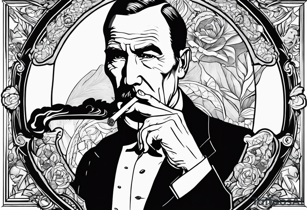 john d rockefeller smoking cigarette tattoo idea
