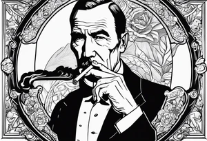 john d rockefeller smoking cigarette tattoo idea