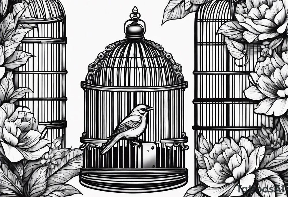Empty bird cage door open tattoo idea