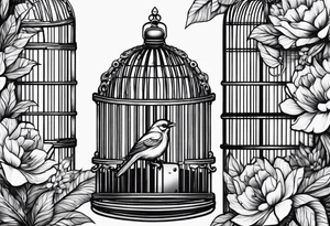 Empty bird cage door open tattoo idea