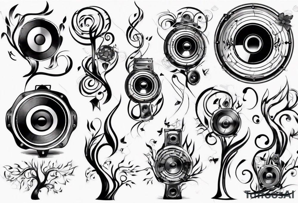 music speaker note tree stave DJ tattoo idea